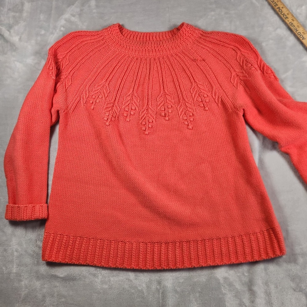 Talbots Womens Orange‎ Cable Knit Crew Neck Pullover Sweater XL Coastal Grandma